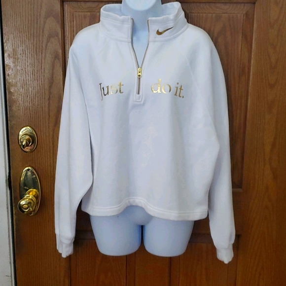 Nike Tops - Nike white/gold 3/4 zip sweat shirt